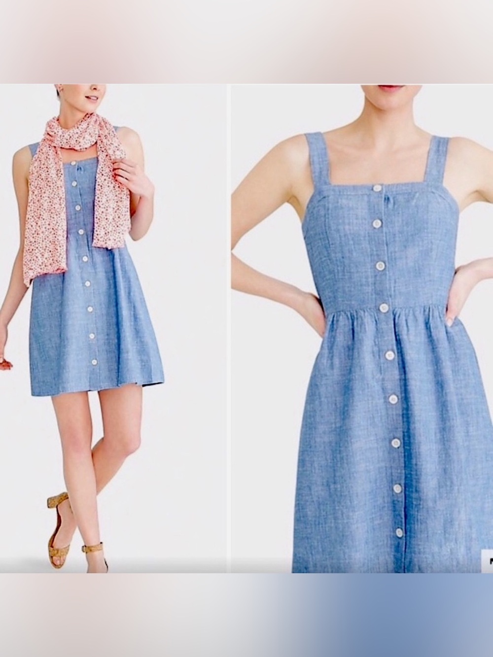 J. Crew Women’s Chambray Button Front Midi Dress Cotton Sleeveless 4